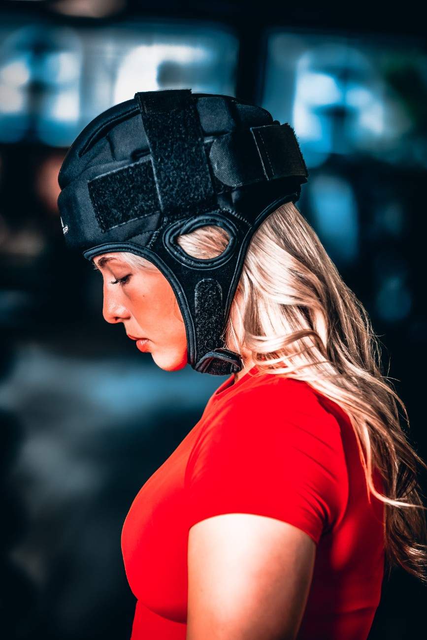 a woman wearing a helmet