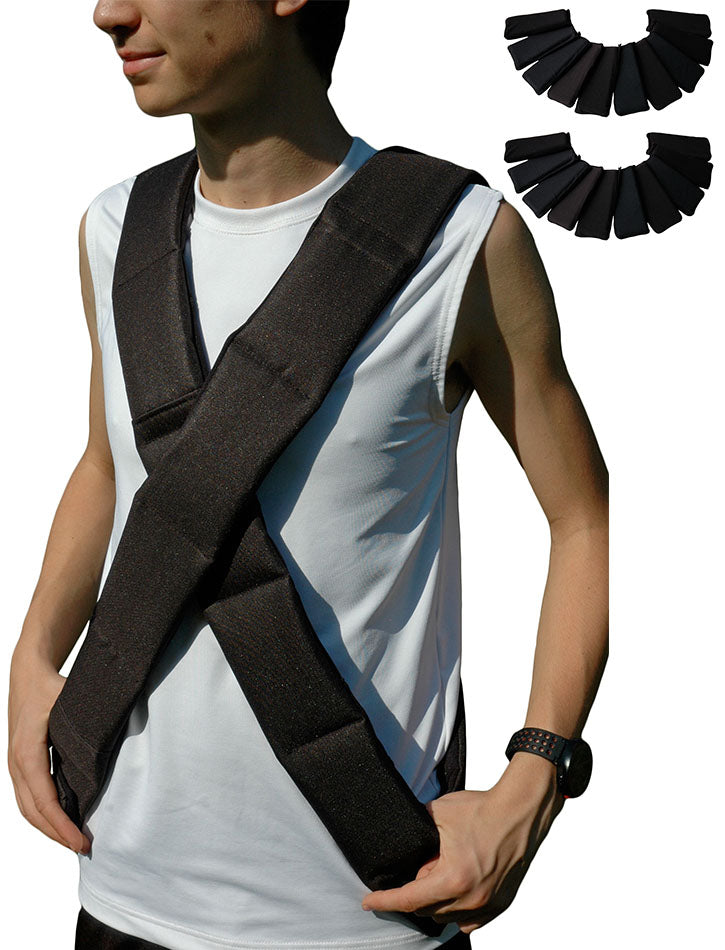 Bandolier Irons™ Pair- Bandolier Weight System, Adjustable Shoulder Weights 1 to 16 pounds- For Fast Addition of Resistance (Supplied with 40 Weights, at 22 lb. total with two shells)