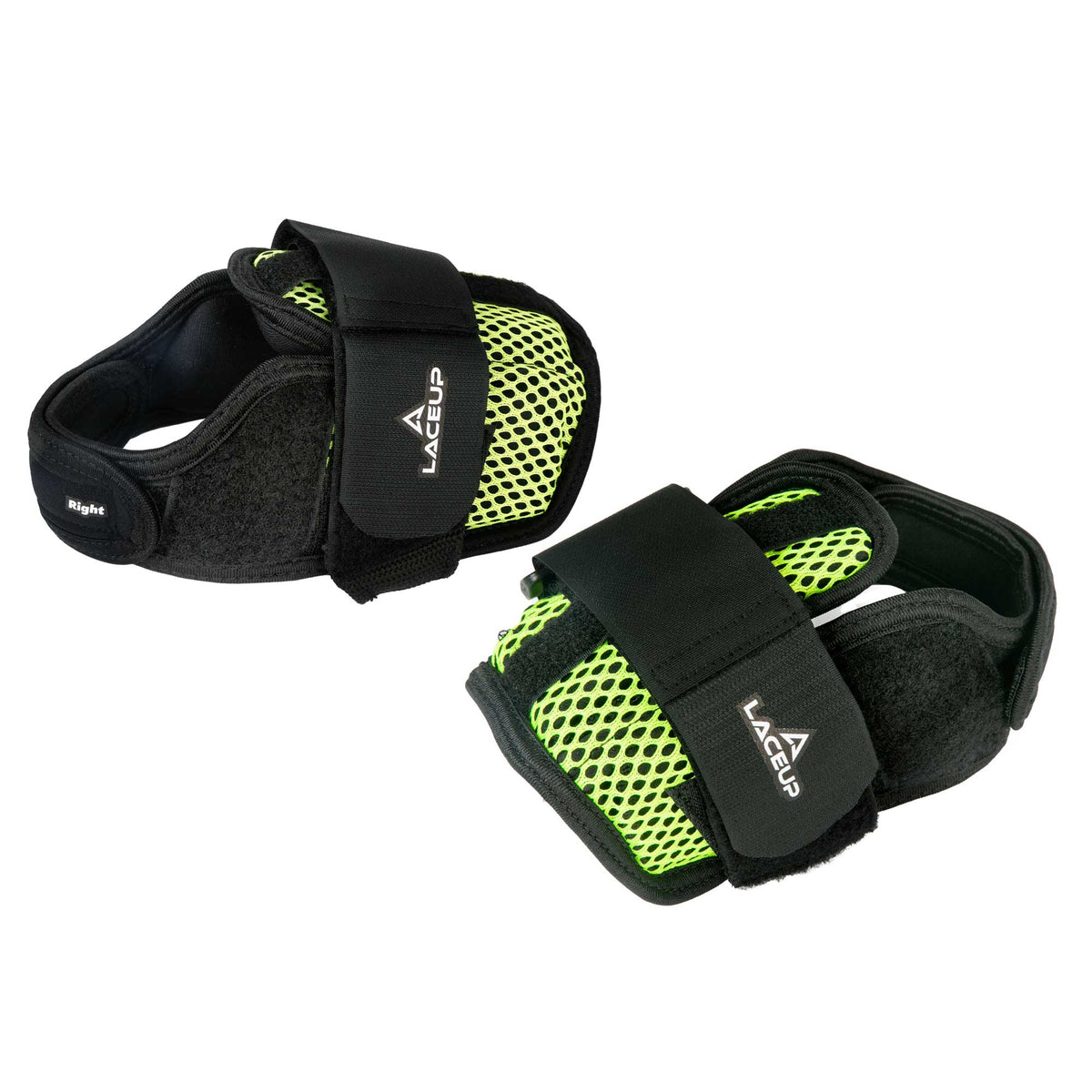 a pair of black and green wrist pads