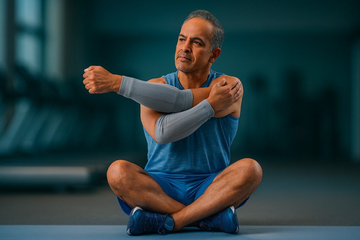 a man sitting cross legged with his arms crossed